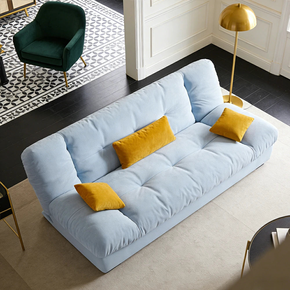 LIVARA 160/180cm Sofa Bed, Adjustable Backrest Design, Milk Velvet Upholstery, Solid Wood Frame, Armless Space-Saving Style - Blue