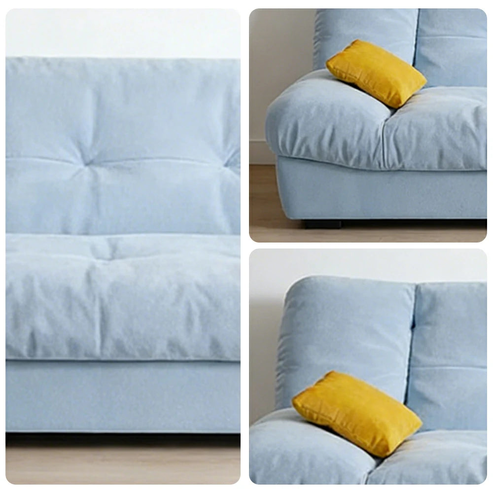LIVARA 160/180cm Sofa Bed, Adjustable Backrest Design, Milk Velvet Upholstery, Solid Wood Frame, Armless Space-Saving Style - Blue