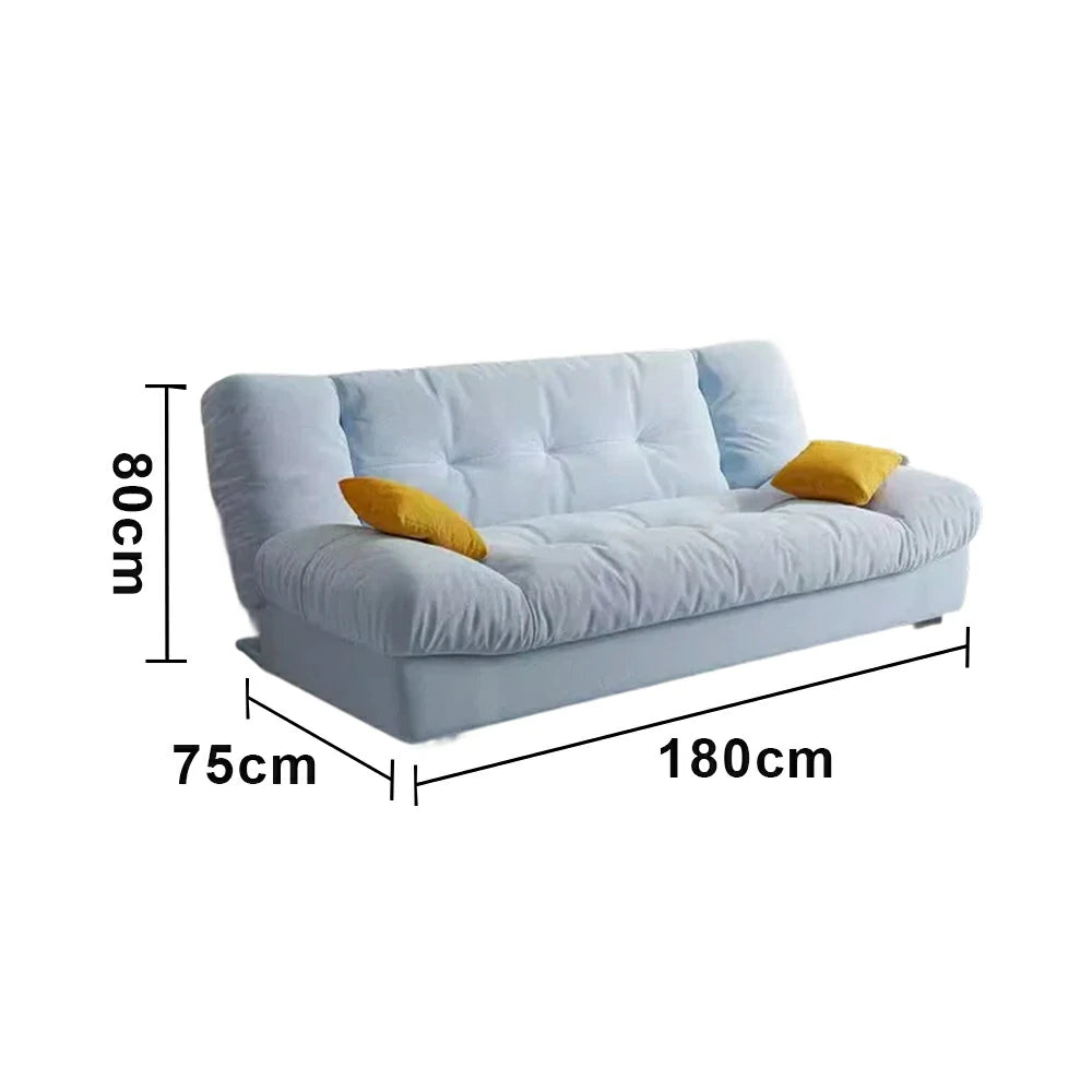 LIVARA 160/180cm Sofa Bed, Adjustable Backrest Design, Milk Velvet Upholstery, Solid Wood Frame, Armless Space-Saving Style - Blue