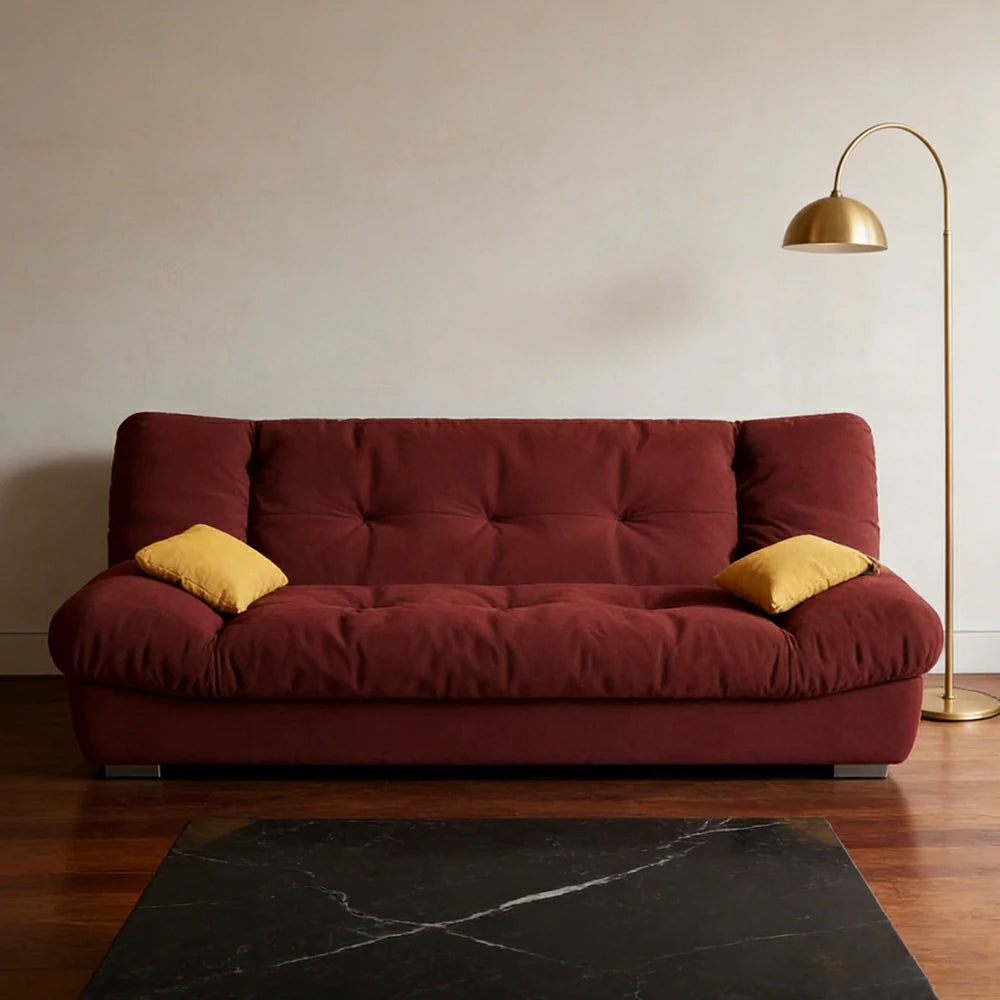 LIVARA 160/180cm Sofa Bed, Adjustable Backrest Design, Milk Velvet Upholstery, Solid Wood Frame, Armless Space-Saving Style - Wine