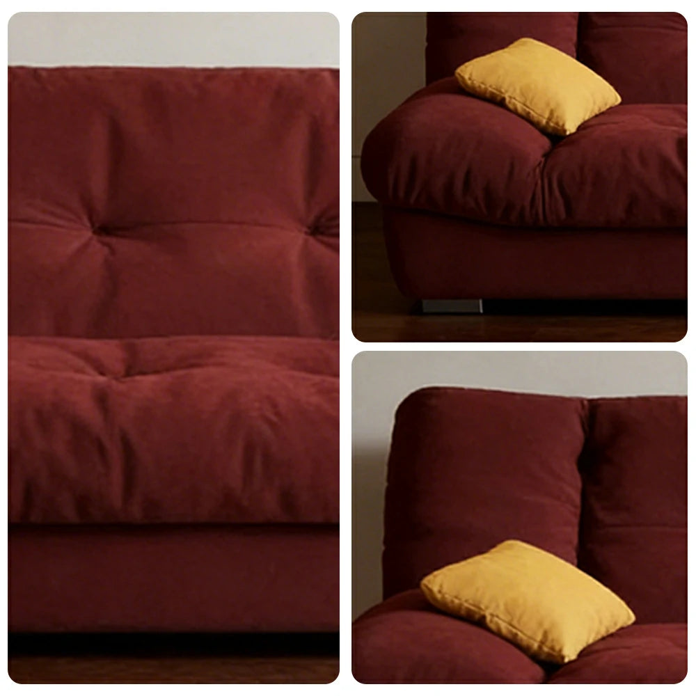 LIVARA 160/180cm Sofa Bed, Adjustable Backrest Design, Milk Velvet Upholstery, Solid Wood Frame, Armless Space-Saving Style - Wine