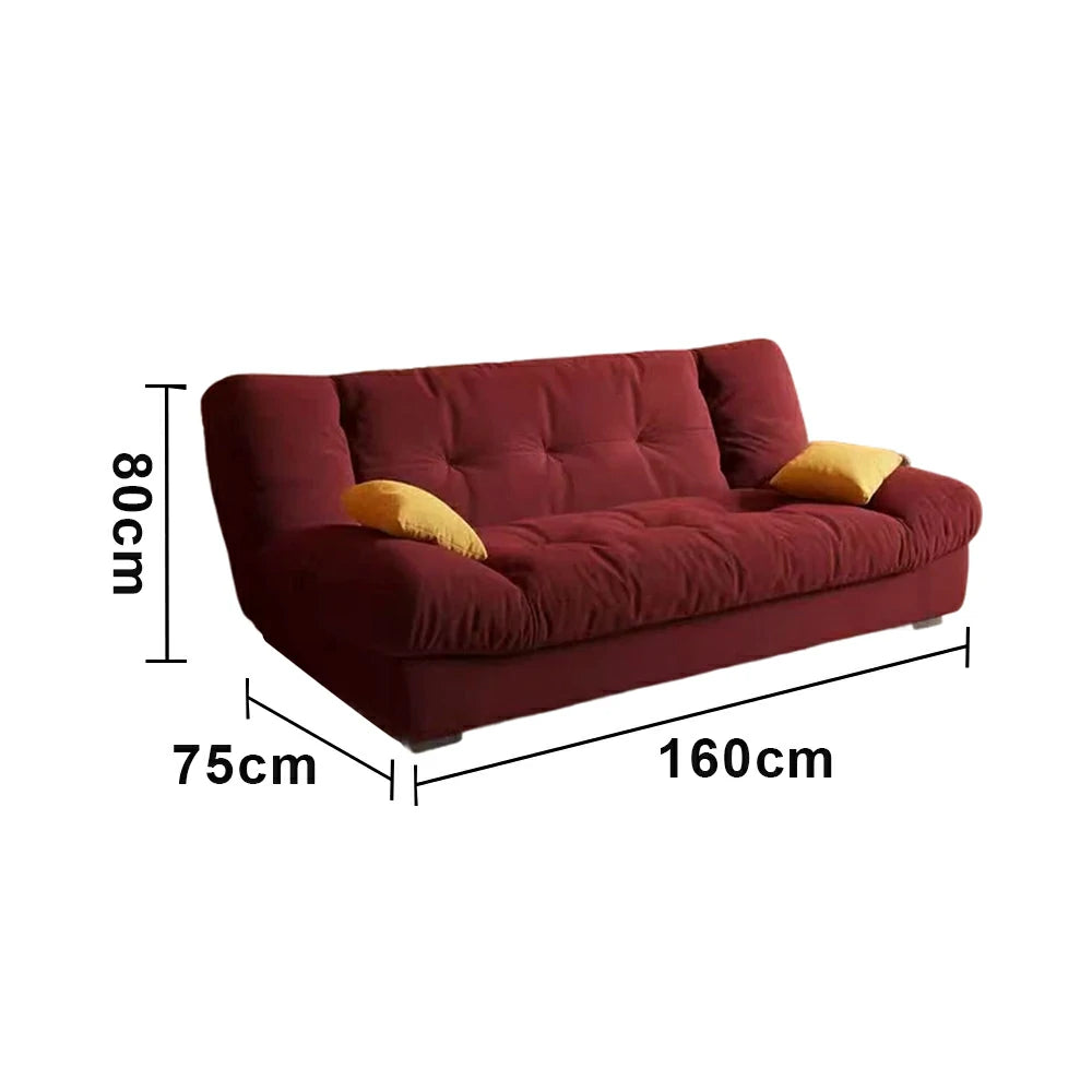 LIVARA 160/180cm Sofa Bed, Adjustable Backrest Design, Milk Velvet Upholstery, Solid Wood Frame, Armless Space-Saving Style - Wine