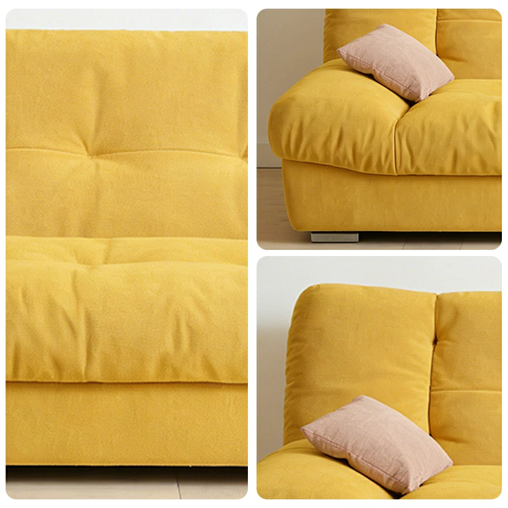 LIVARA 160/180cm Sofa Bed, Adjustable Backrest Design, Milk Velvet Upholstery, Solid Wood Frame, Armless Space-Saving Style - Yellow