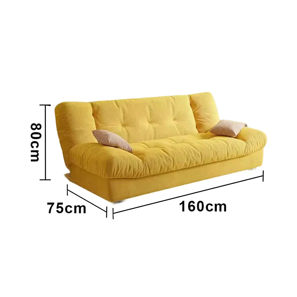 LIVARA 160/180cm Sofa Bed, Adjustable Backrest Design, Milk Velvet Upholstery, Solid Wood Frame, Armless Space-Saving Style - Yellow