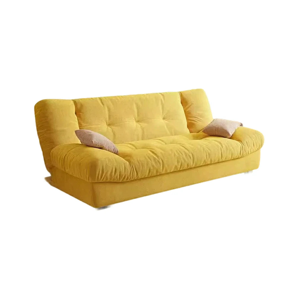 LIVARA 160/180cm Sofa Bed, Adjustable Backrest Design, Milk Velvet Upholstery, Solid Wood Frame, Armless Space-Saving Style - Yellow
