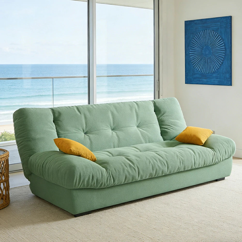 LIVARA 160/180cm Sofa Bed, Adjustable Backrest Design, Milk Velvet Upholstery, Solid Wood Frame, Armless Space-Saving Style - Green