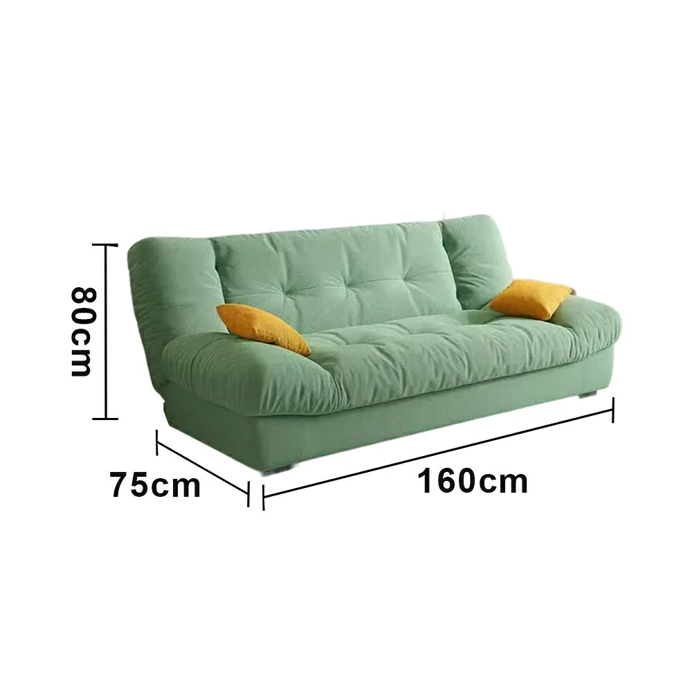 LIVARA 160/180cm Sofa Bed, Adjustable Backrest Design, Milk Velvet Upholstery, Solid Wood Frame, Armless Space-Saving Style - Green