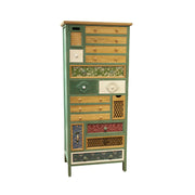 LIVARA Vintage Patchwork Drawer Cabinet - Multi-Drawer Storage Organizer - Solid Wood Frame - European Embossed Design Chest for Living Room Bedroom