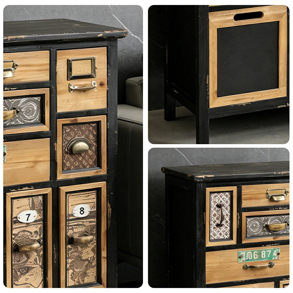 LIVARA 60cm Vintage Storage Cabinet - Drawer & Door Organizer - Solid Wood Frame - Rustic Distressed Finish for Living Room Entryway