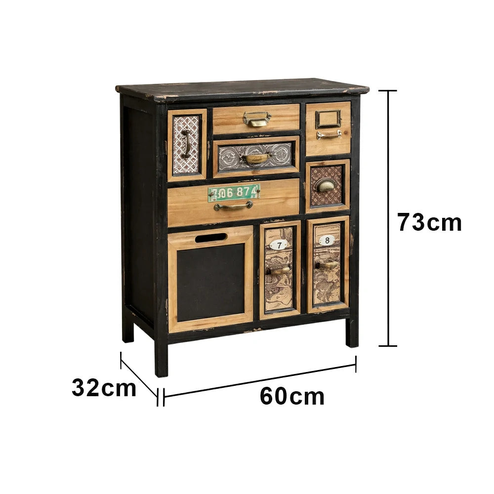 LIVARA 60cm Vintage Storage Cabinet - Drawer & Door Organizer - Solid Wood Frame - Rustic Distressed Finish for Living Room Entryway