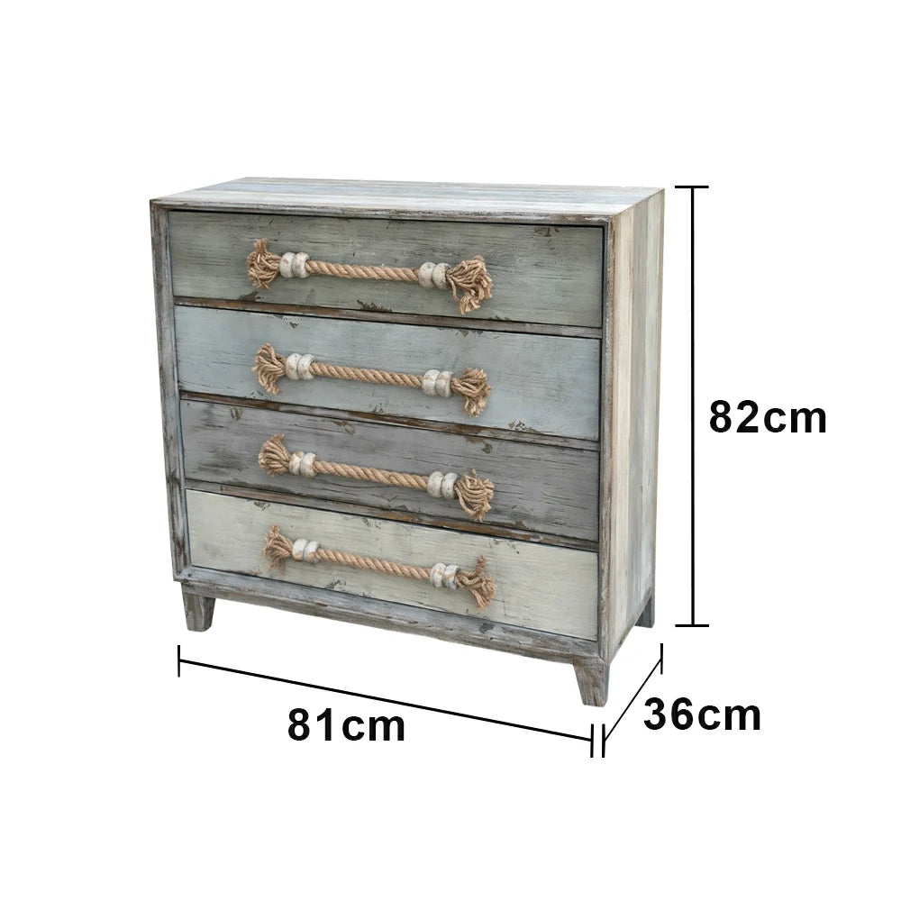 LIVARA Coastal Style Drawer Cabinet - Multi-Drawer Storage Organizer - Solid Wood Frame - Vintage Distressed Finish with Rope Handles