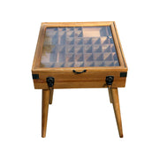 LIVARA Vintage Display Side Table - Glass Top Storage Display - Solid Wood Frame - Multi-Compartment Cabinet for Living Room Bedroom