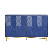 LIVARA Modern Four-Door Sideboard Cabinet - Wave Textured Storage - Durable MDF Construction - Matte Finish with Metallic Sphere Legs - Blue