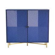 LIVARA Modern Two-Door Sideboard Cabinet - Wave Textured Storage - Durable MDF Construction - Matte Finish with Metallic Sphere Legs - Blue