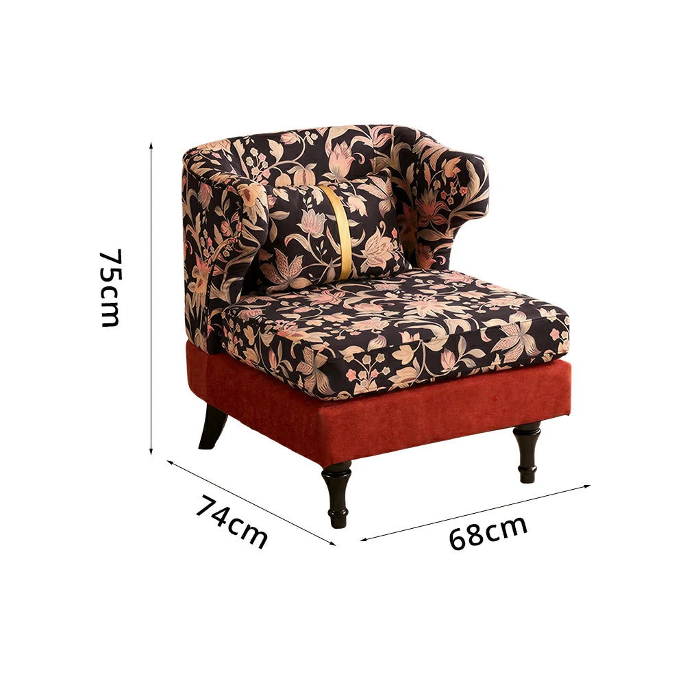 LIVARA Floral Dutch Velvet & Red Cotton Linen Sofa - Retro Living Room Lounge Couch - Gilded Floral Red