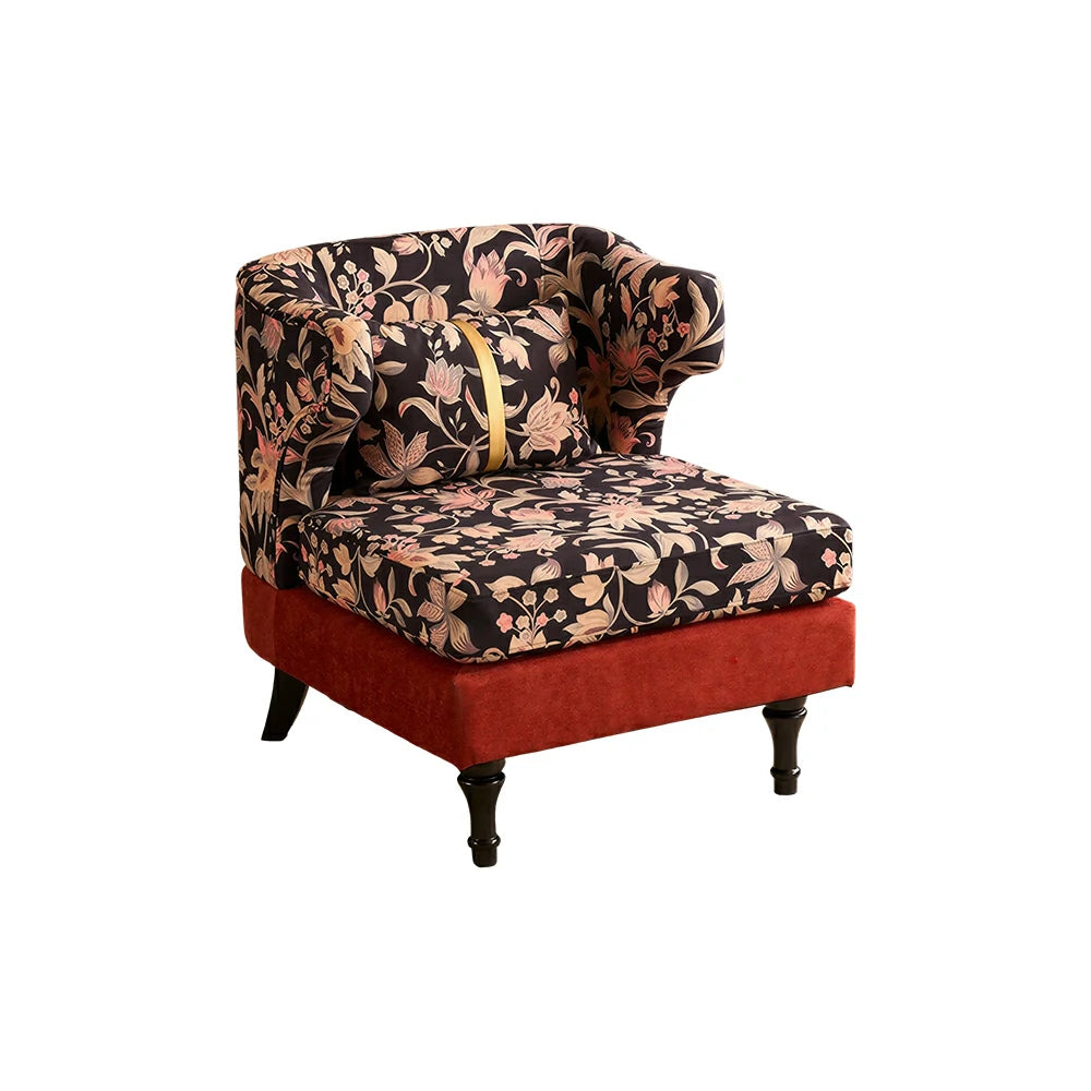 LIVARA Floral Dutch Velvet & Red Cotton Linen Sofa - Retro Living Room Lounge Couch - Gilded Floral Red