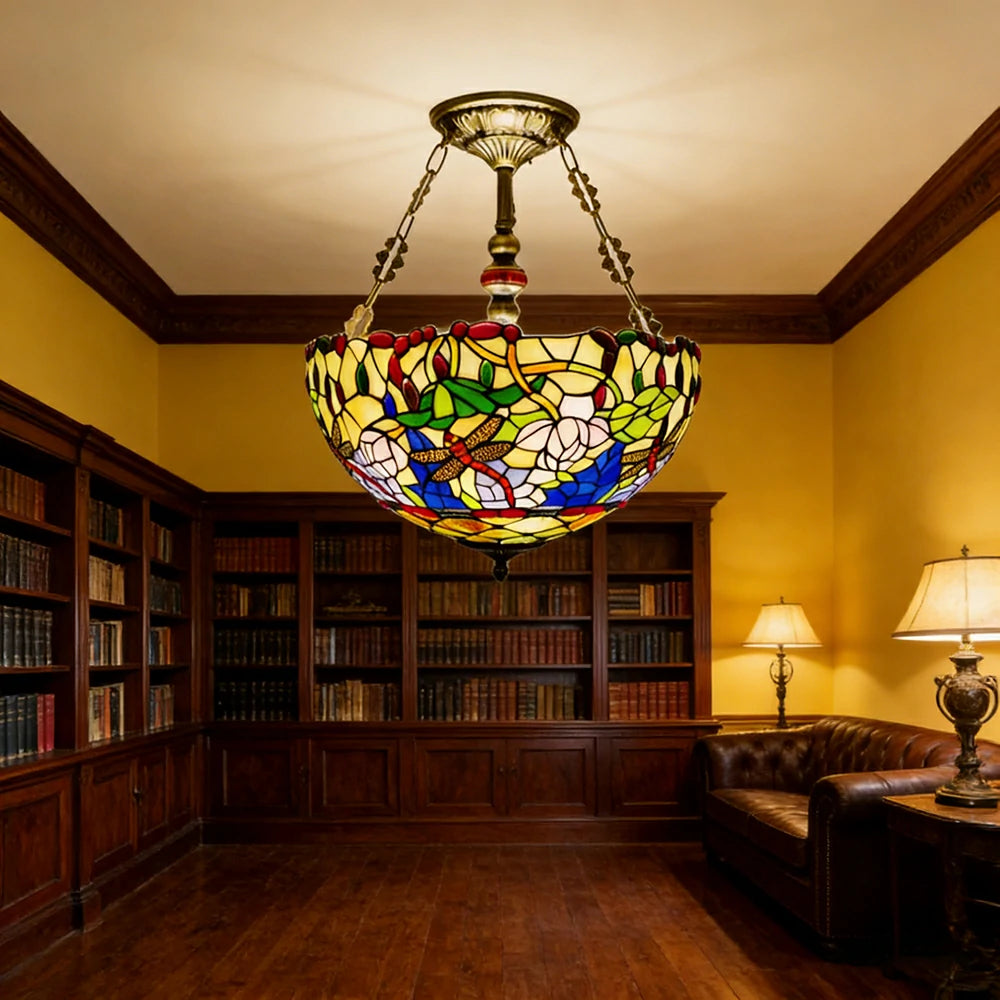 LIVARA European Vintage Stained Glass Chandelier Handcrafted Multi-Light Design 46cm Bedroom Dining Hallway Staircase
