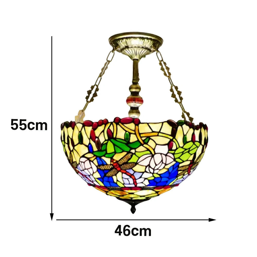 LIVARA European Vintage Stained Glass Chandelier Handcrafted Multi-Light Design 46cm Bedroom Dining Hallway Staircase
