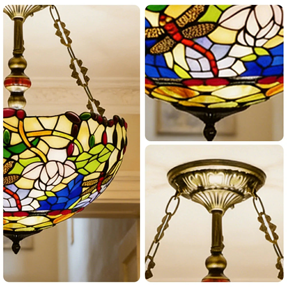 LIVARA European Vintage Stained Glass Chandelier Handcrafted Multi-Light Design 46cm Bedroom Dining Hallway Staircase