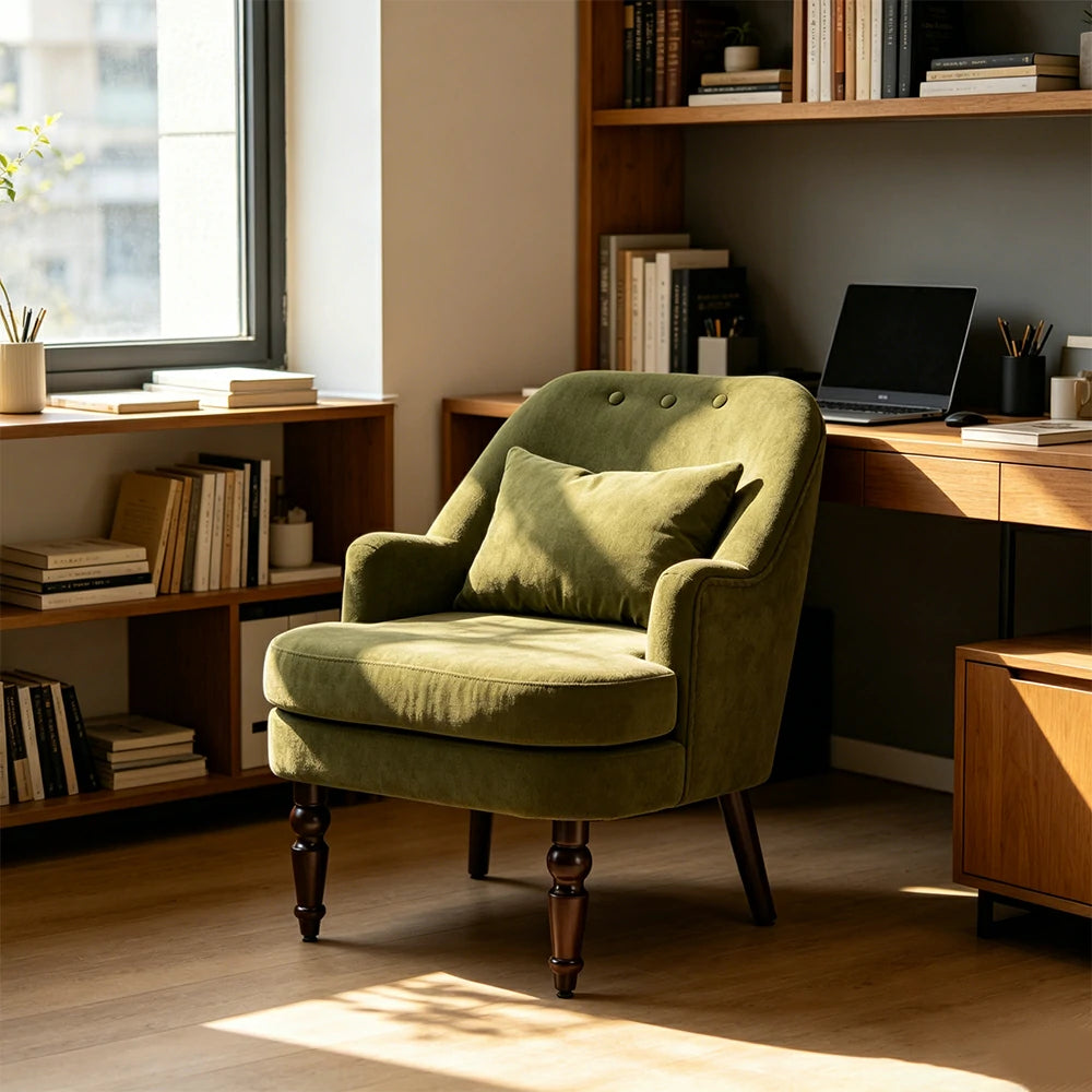 LIVARA Corduroy Sofa - Retro Living Room Lounge Couch - Vintage Green