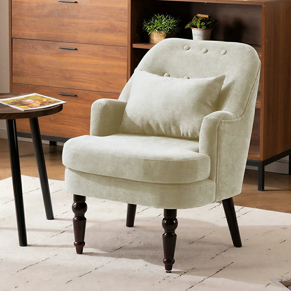 LIVARA Corduroy Sofa - Retro Living Room Lounge Couch - Vintage White