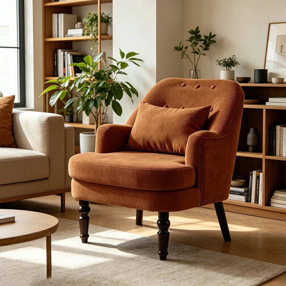 LIVARA Corduroy Sofa - Retro Living Room Lounge Couch - Vintage Brown