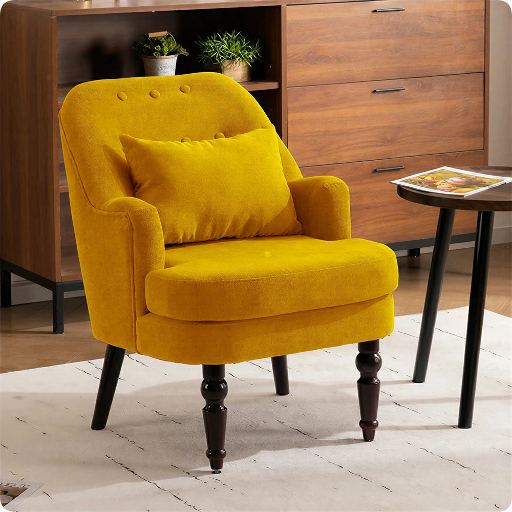 LIVARA Corduroy Sofa - Retro Living Room Lounge Couch - Vintage Yellow