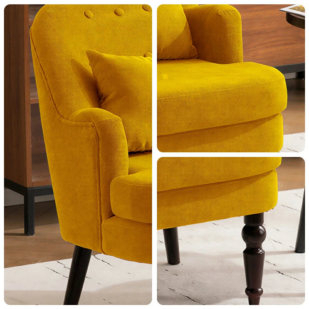 LIVARA Corduroy Sofa - Retro Living Room Lounge Couch - Vintage Yellow