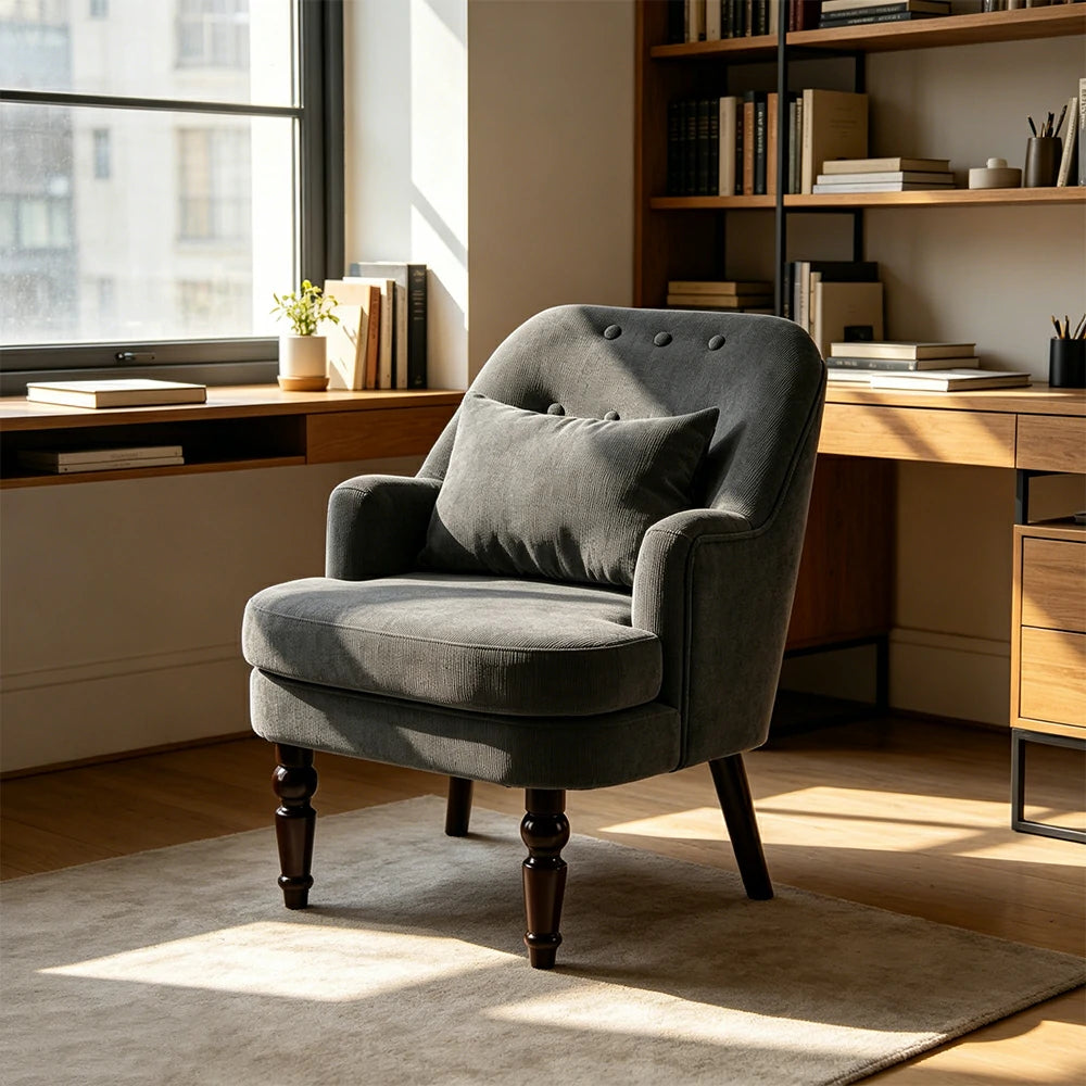 LIVARA Corduroy Sofa - Retro Living Room Lounge Couch - Vintage Grey