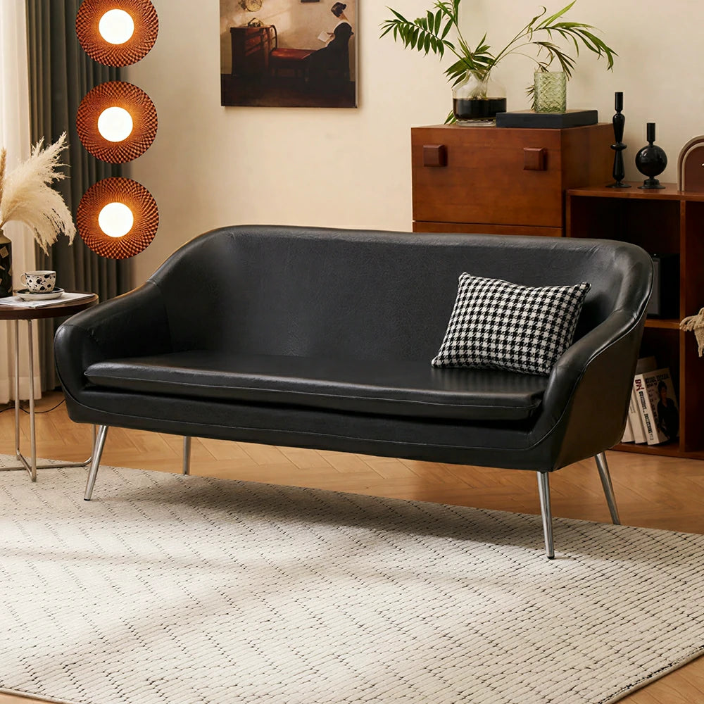 LIVARA Waxed Leather Sofa - Classic Living Room Lounge Couch - Classic Black