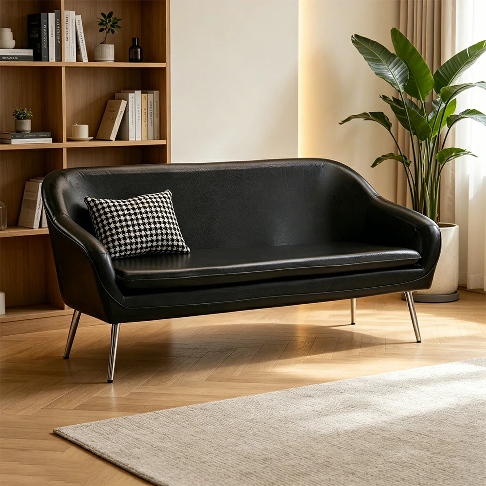 LIVARA Waxed Leather Sofa - Classic Living Room Lounge Couch - Classic Black