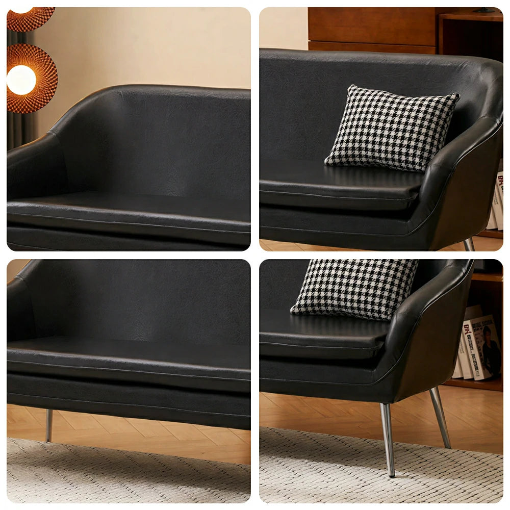 LIVARA Waxed Leather Sofa - Classic Living Room Lounge Couch - Classic Black