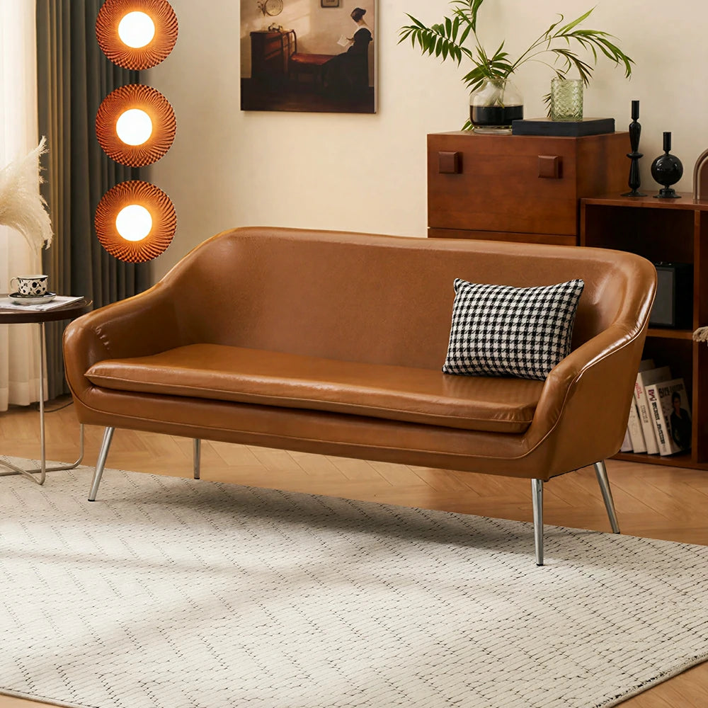 LIVARA Waxed Leather Sofa - Classic Living Room Lounge Couch - Brown
