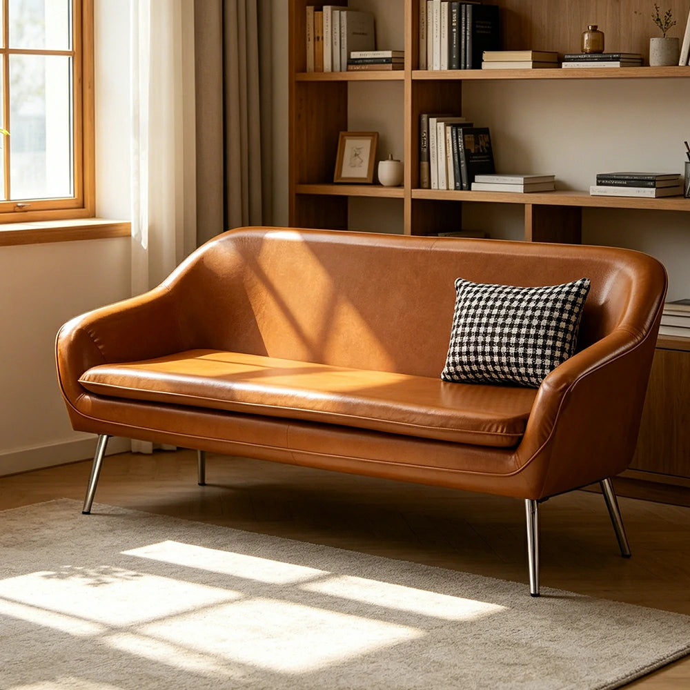LIVARA Waxed Leather Sofa - Classic Living Room Lounge Couch - Brown