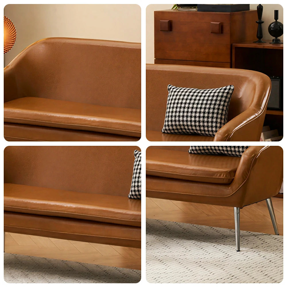 LIVARA Waxed Leather Sofa - Classic Living Room Lounge Couch - Brown