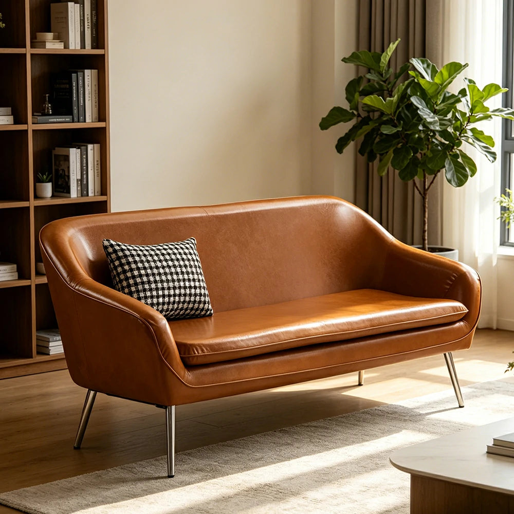 LIVARA Waxed Leather Sofa - Classic Living Room Lounge Couch - Brown