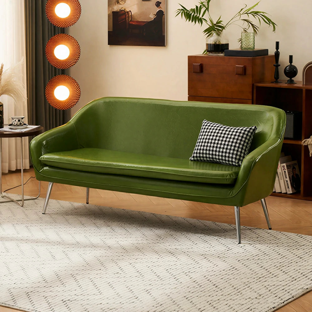 LIVARA Waxed Leather Sofa - Classic Living Room Lounge Couch - Green