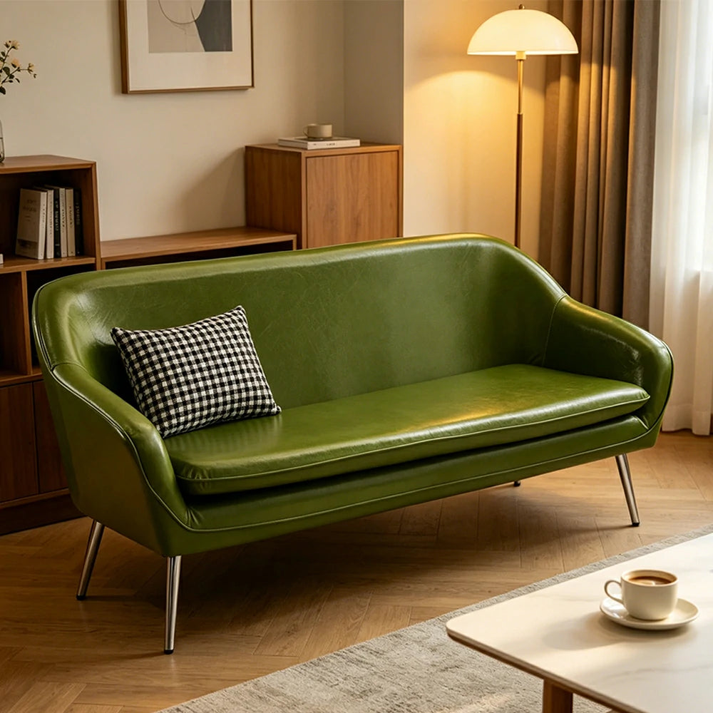 LIVARA Waxed Leather Sofa - Classic Living Room Lounge Couch - Green