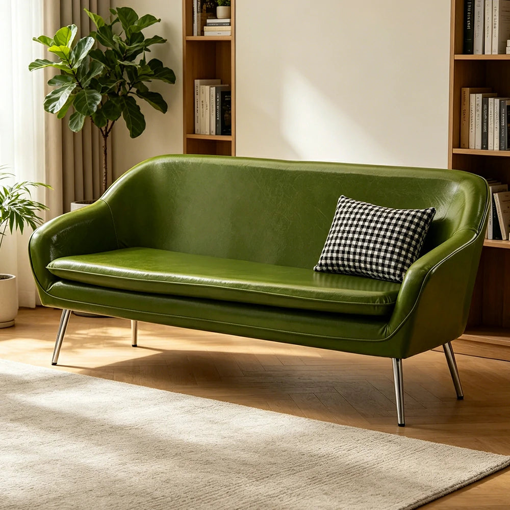 LIVARA Waxed Leather Sofa - Classic Living Room Lounge Couch - Green