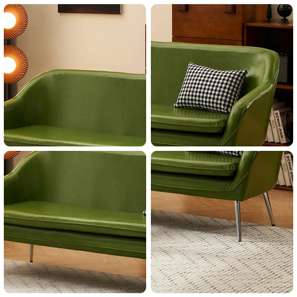 LIVARA Waxed Leather Sofa - Classic Living Room Lounge Couch - Green