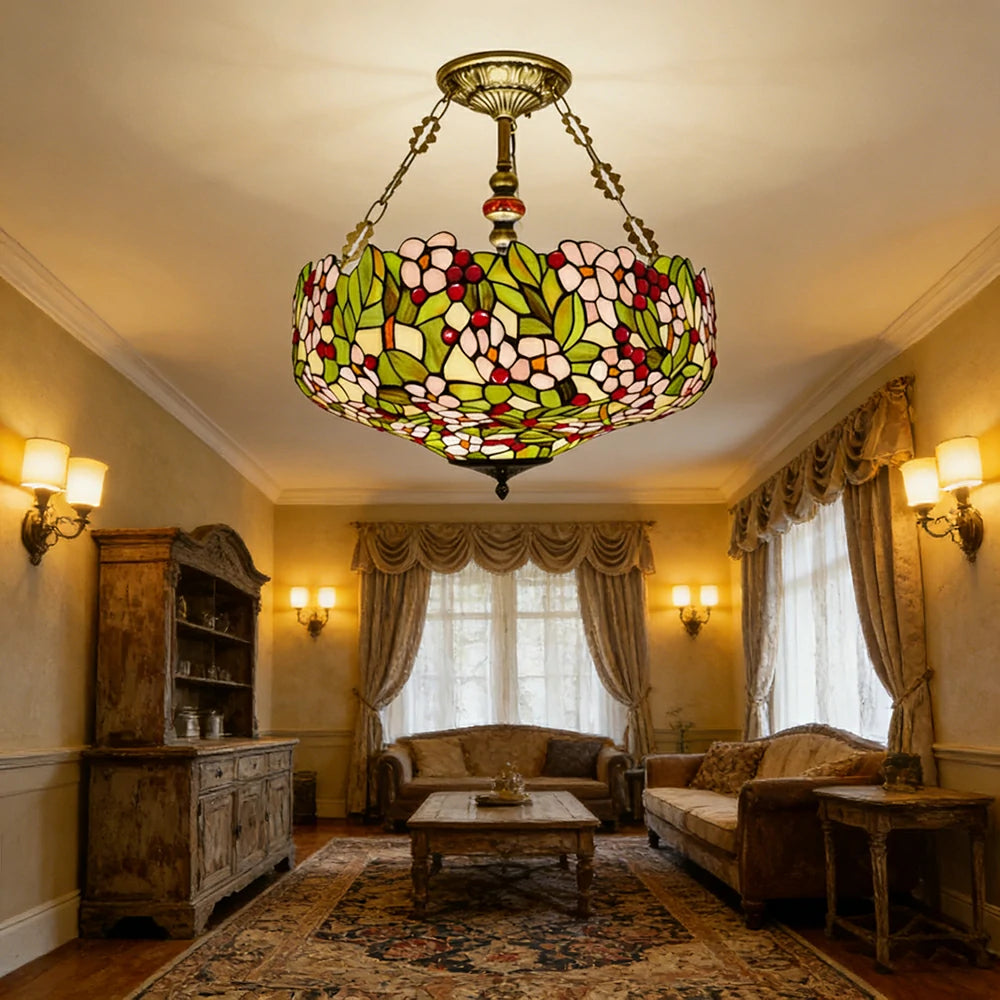 LIVARA European Vintage Stained Glass Chandelier Handcrafted Multi-Light Design 50cm Bedroom Dining Hallway Staircase