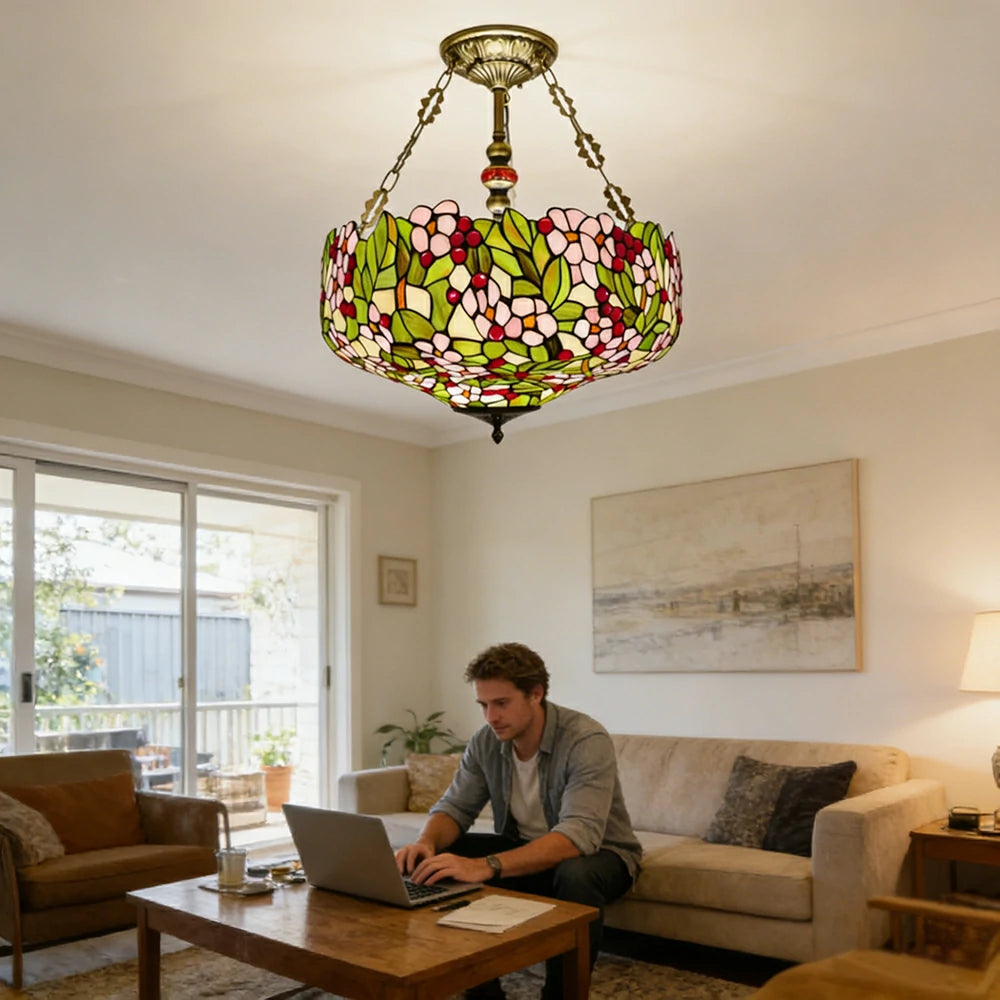 LIVARA European Vintage Stained Glass Chandelier Handcrafted Multi-Light Design 50cm Bedroom Dining Hallway Staircase