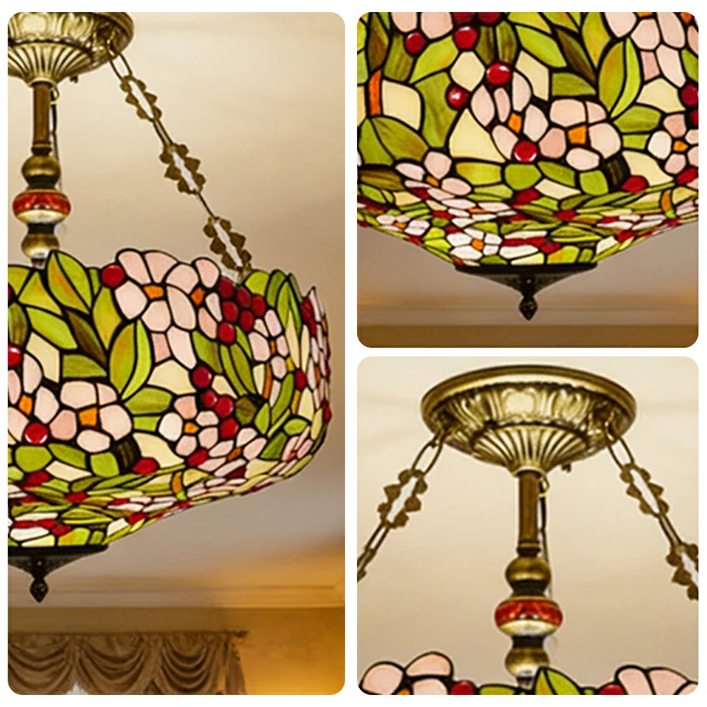 LIVARA European Vintage Stained Glass Chandelier Handcrafted Multi-Light Design 50cm Bedroom Dining Hallway Staircase