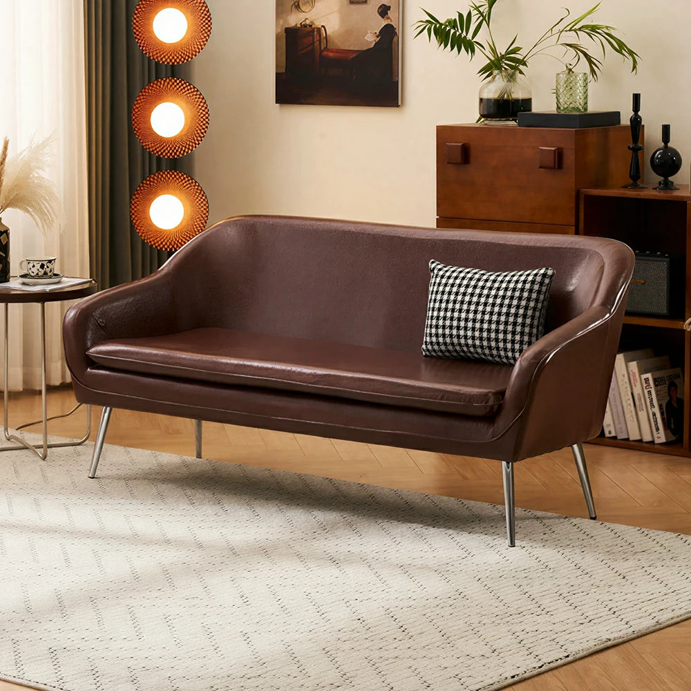 LIVARA Waxed Leather Sofa - Classic Living Room Lounge Couch - Reddish Brown
