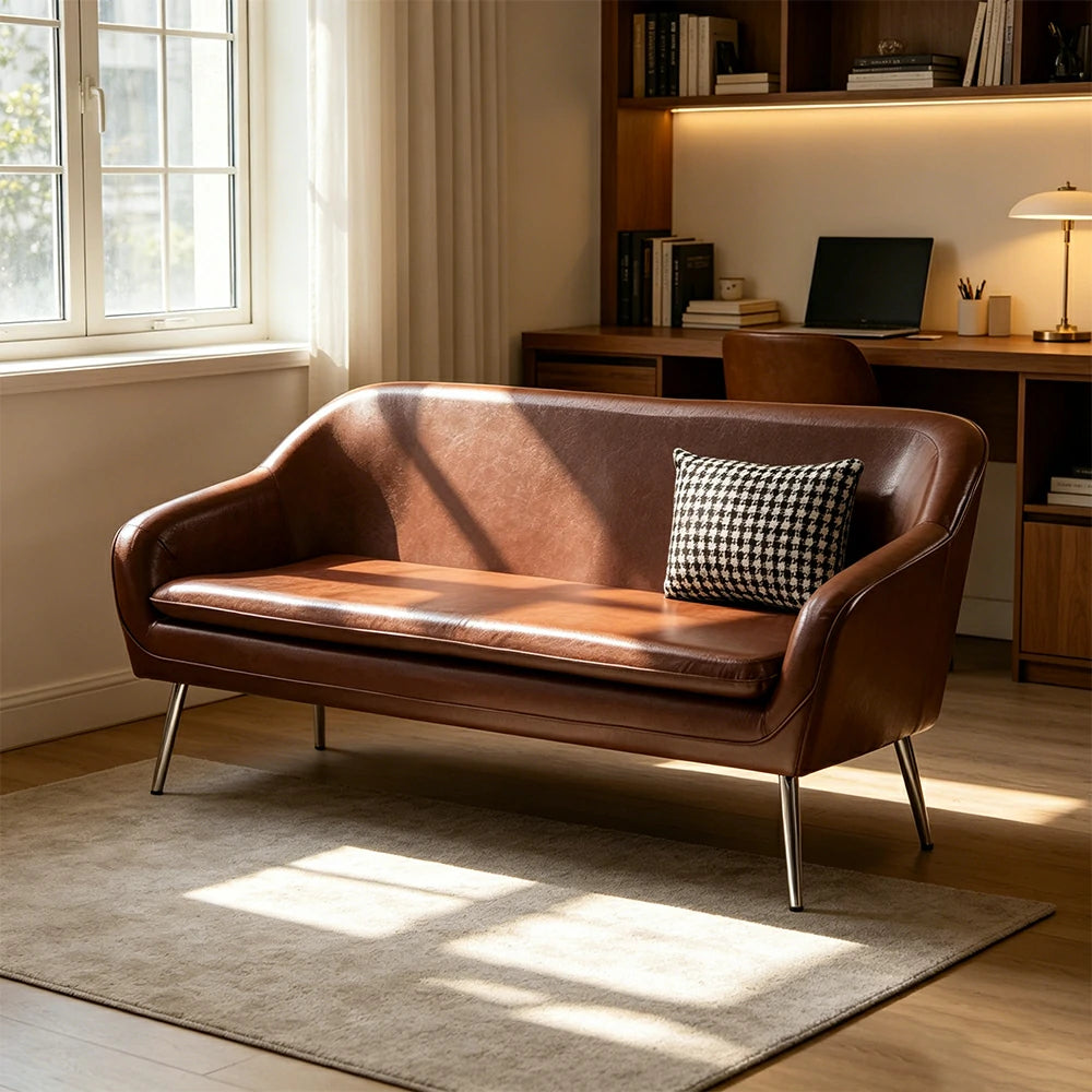 LIVARA Waxed Leather Sofa - Classic Living Room Lounge Couch - Reddish Brown