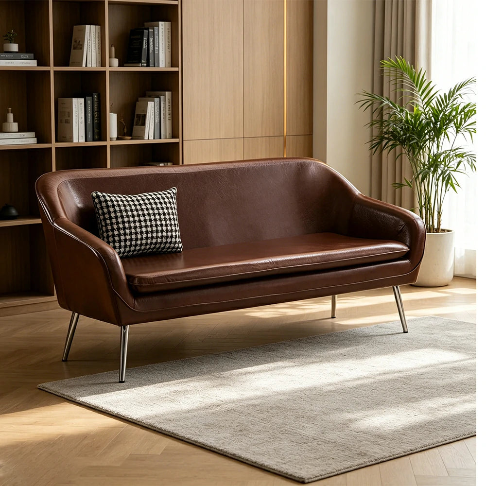 LIVARA Waxed Leather Sofa - Classic Living Room Lounge Couch - Reddish Brown