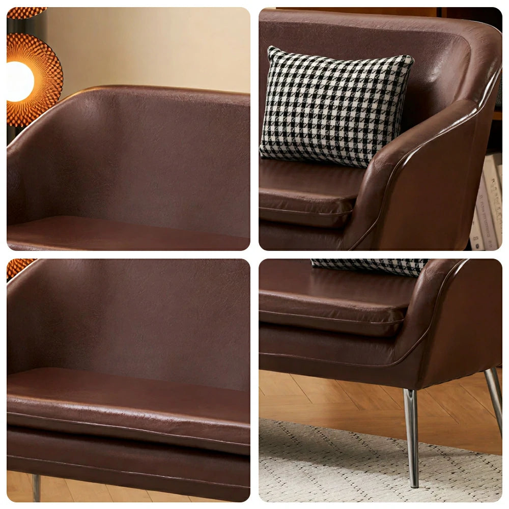 LIVARA Waxed Leather Sofa - Classic Living Room Lounge Couch - Reddish Brown