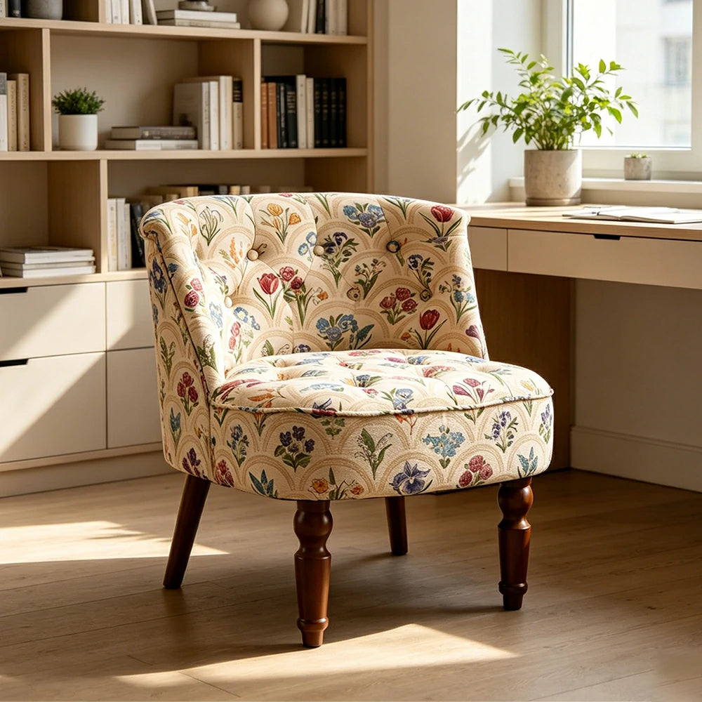 LIVARA Cotton Linen Accent Chair - Breathable Floral Single Sofa for Living Room - Blue Floral