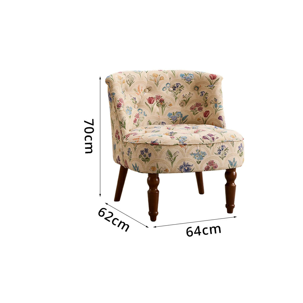 LIVARA Cotton Linen Accent Chair - Breathable Floral Single Sofa for Living Room - Blue Floral