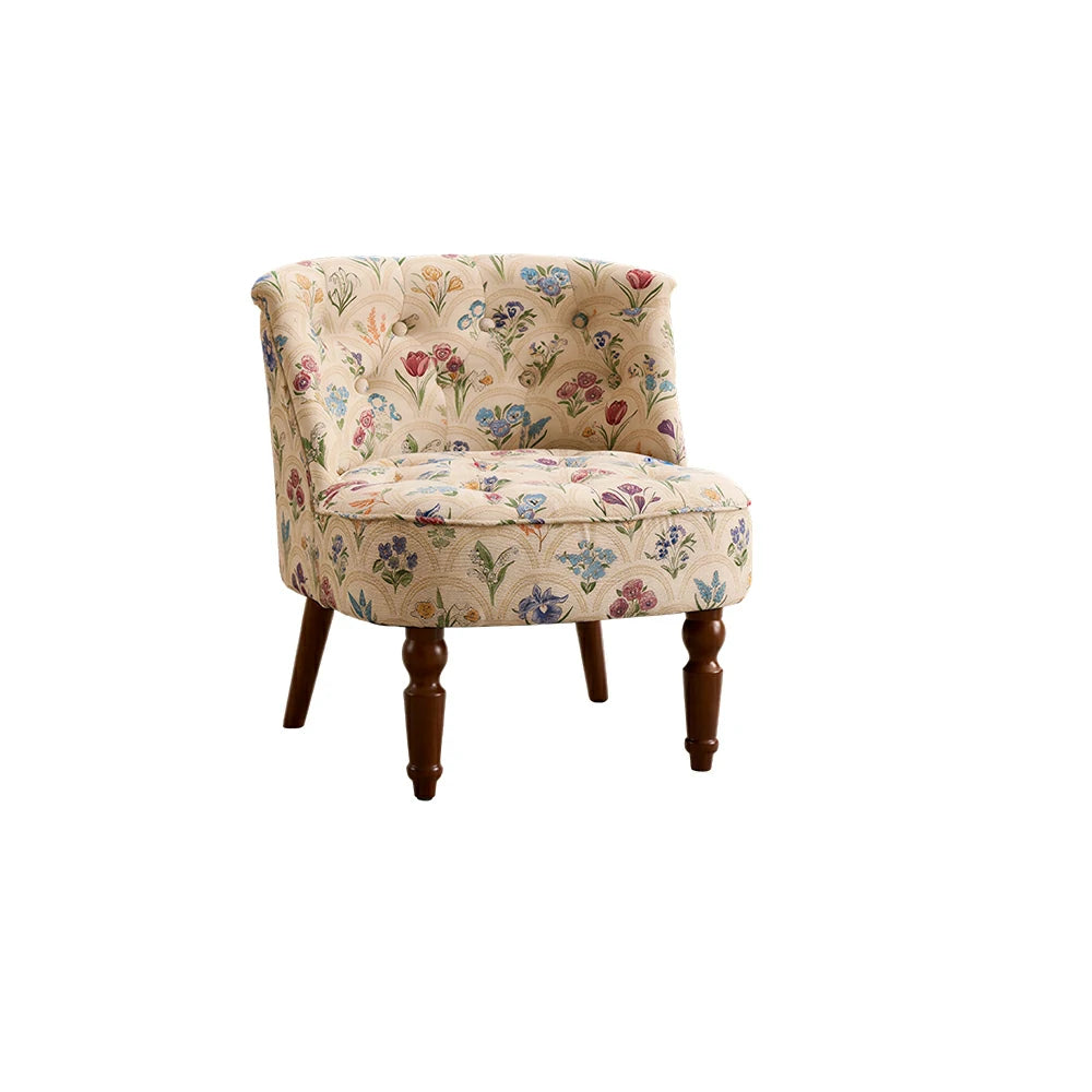 LIVARA Cotton Linen Accent Chair - Breathable Floral Single Sofa for Living Room - Blue Floral